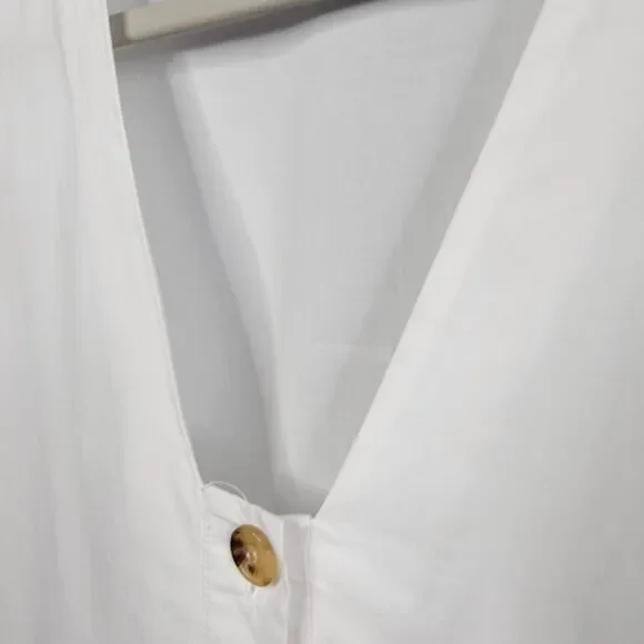 RHODE Dress Size Med White Nisha Puff-Sleeve Cotton Poplin Pockets Unlin… - Picture 16 of 16